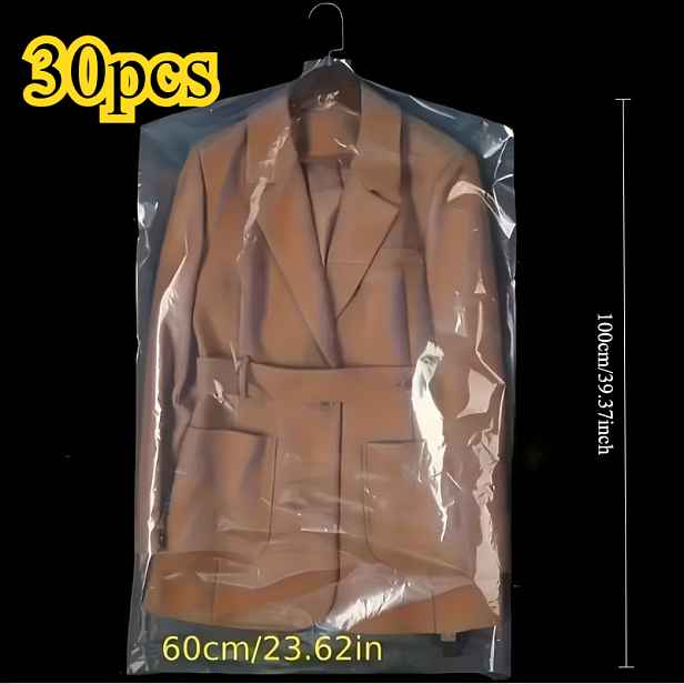 TEMU 30 ks Ochranné obaly na oděvy, transparentní prachotěsné úložné tašky na zip do šatníku, průhledné chrániče oděvů, plastové závěsné tašky na