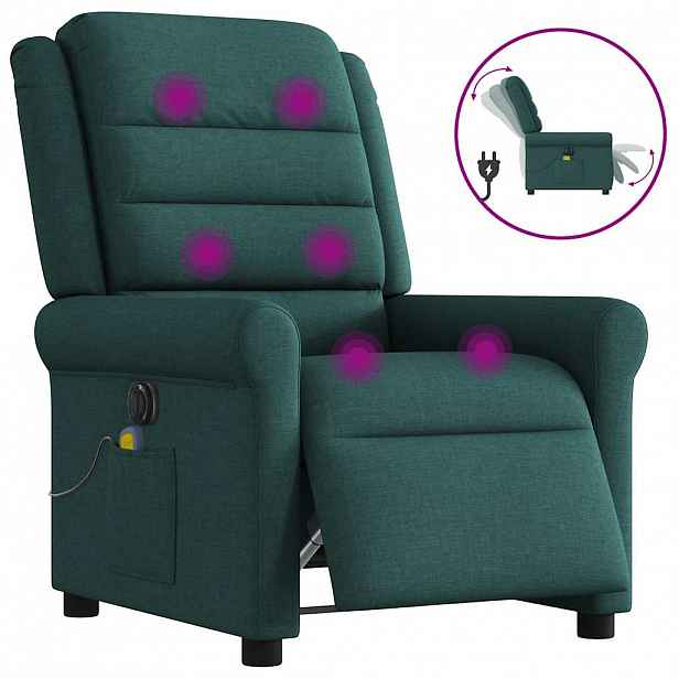vidaXL Elektrické masážní polohovací křeslo tmavě zelené textil