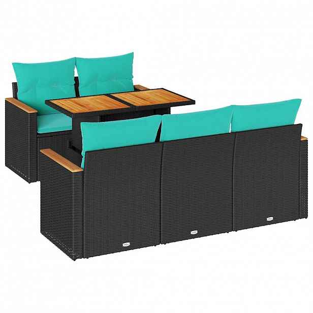vidaXL 6dílná zahradní sedací souprava s poduškami černá polyratan