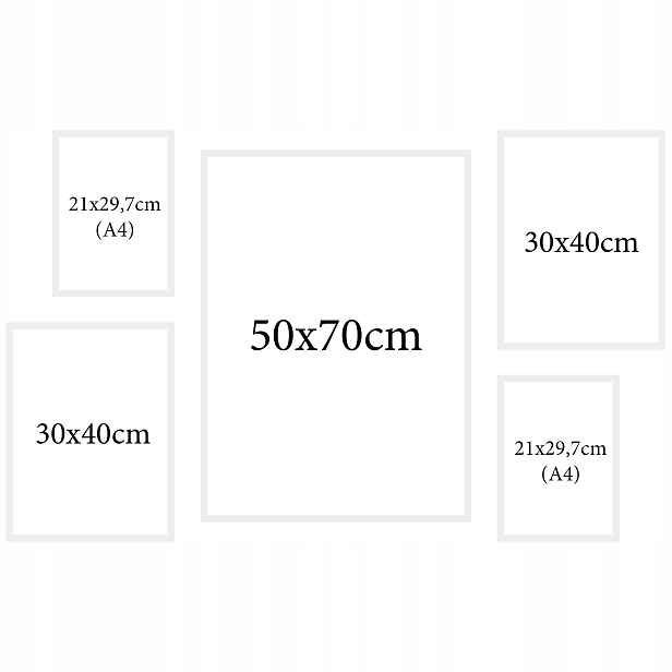 Fotorámečky Bílá sada 5ks multirama 50x70cm 30x40cm A4 21x29,7cm