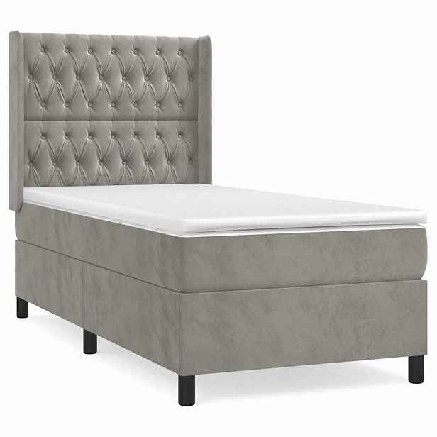 vidaXL Box spring postel s matrací světle šedá 90x190 cm samet