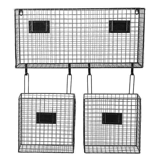 Černý kovový nástěnný stojan Set s košíky - 56*12*65 cm Clayre & Eef