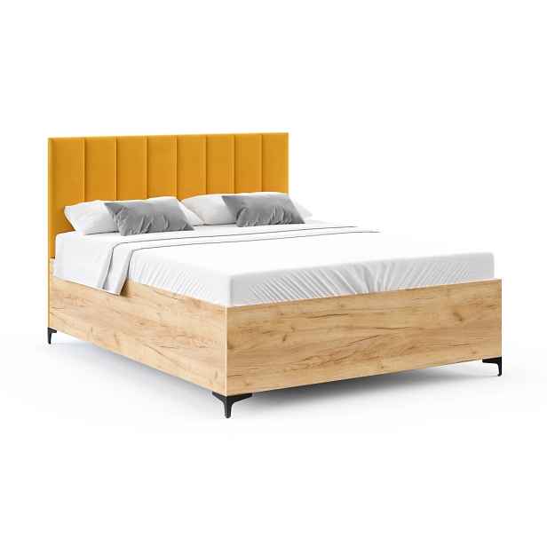 FDM Postel Sierra se zvedacím roštem Paris hořčicově žlutá/dub craft, velikost 180x200
