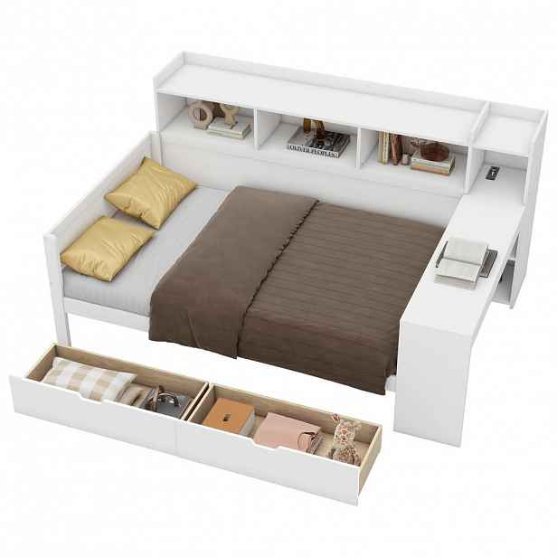 FLIEKS ROZKLÁDACÍ POHOVKA 90x200cm DTD Stůl USB Bílá