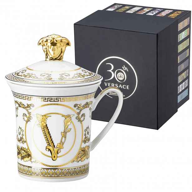 Hrnek s víčkem Versace Virtus Gala White, limitovaná kolekce 30 let