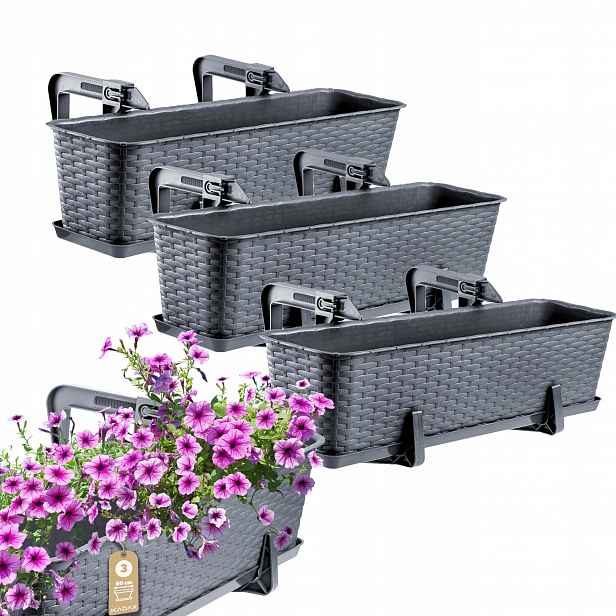 3x Balkonový Truhlík Květináč 60 cm Držáky