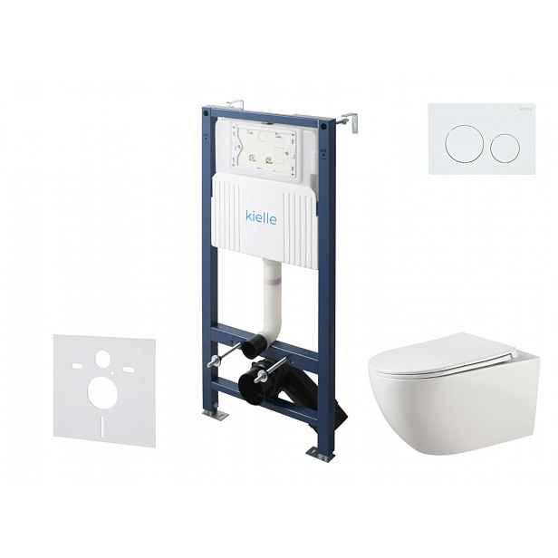 kielle Genesis New - Set předstěnové instalace, klozetu Gaia, Rimless, sedátka softclose a tlačítka Gemini New I, lesklá bílá 30528SS10