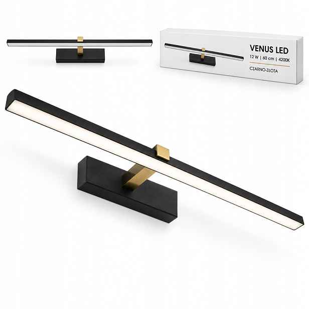 Venus 12W 60cm černo-zlatá Led lampa nad zrcadlo obraz postel 4200K IP44