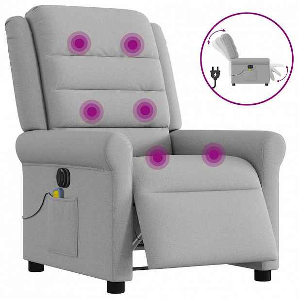 vidaXL Elektrické masážní polohovací křeslo obláčkově šedé textil