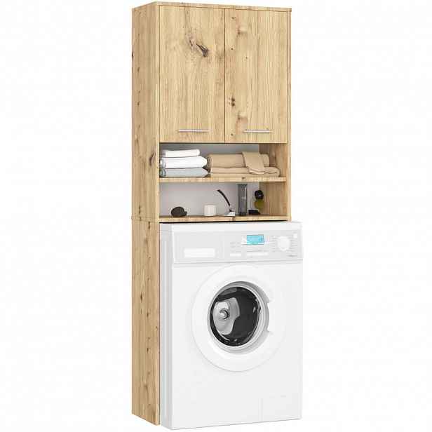 RAUMHIRSCH FURNITURE SKŘÍŇ NA PRAČKU se dvěma dvířky, 64 × 30 × 180 cm Aristan dub