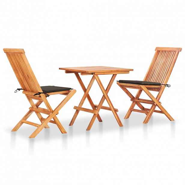 vidaXL 3dílný bistro set s taupe poduškami masivní teakové dřevo