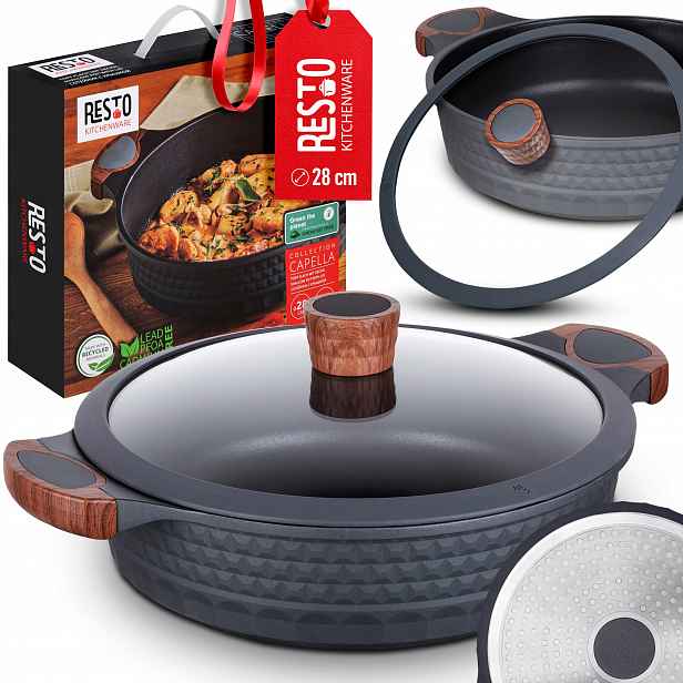 Hrnec Nádoba Resto 28 CM Indukce Hliník 4,4 L Skleněná Poklice