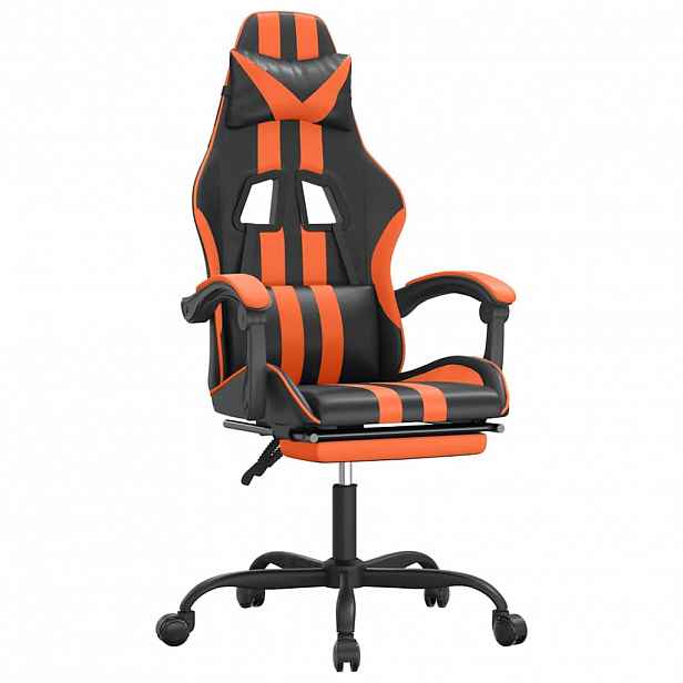 vidaXL Otočná herní židle s podnožkou černá a oranžová umělá kůže