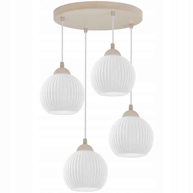 Závěsná Stropní Lampa Lustr Béžová Bílá Ryhované Koule Do Jídelny E27