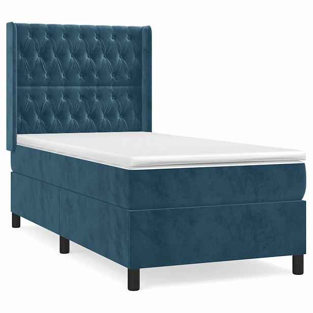 vidaXL Box spring postel s matrací tmavě modrá 90x190 cm samet