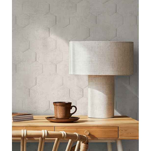 Béžová hexagonová tapeta s 3D vzorem na vinylovém betonu