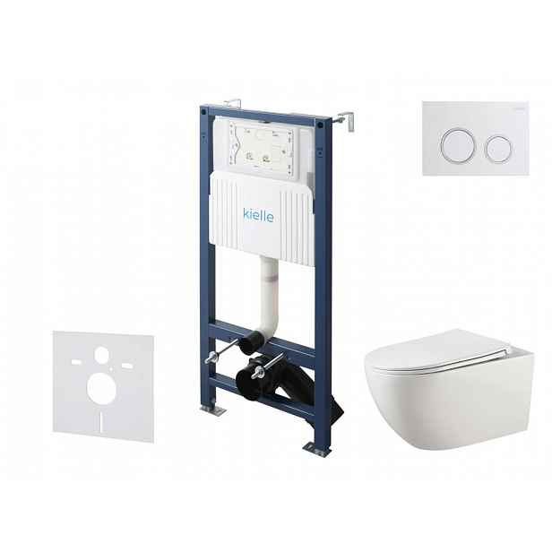 kielle Genesis New - Set předstěnové instalace, klozetu Gaia, Rimless, sedátka softclose a tlačítka Gemini New II, lesklá bílá/chrom 30528SS13