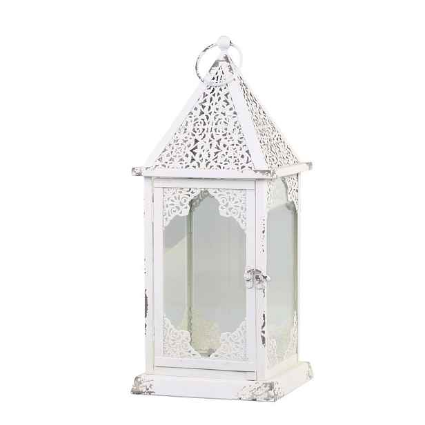 Krémová antik kovová lucerna se zdobením French - 18*18*43 cm Chic Antique