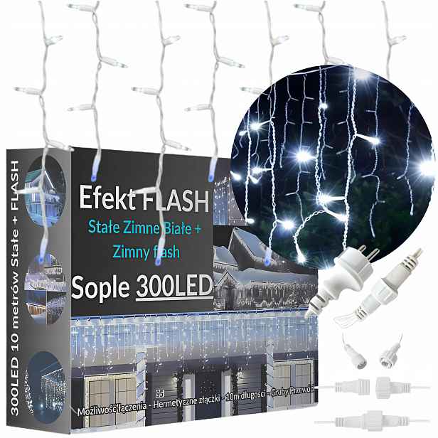 Rampouchy 300LED Flash Venkovní Vánoční Světla S Bleskem Světelný Závěs