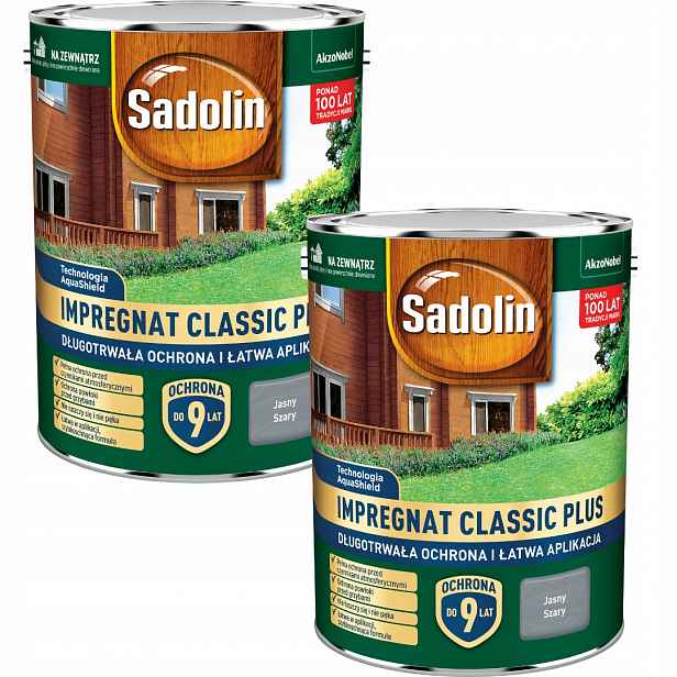 Sada Sadolin Classic Plus 2x4,5L Vodní Impregnace Na Dřevo Světle Šedá 9L