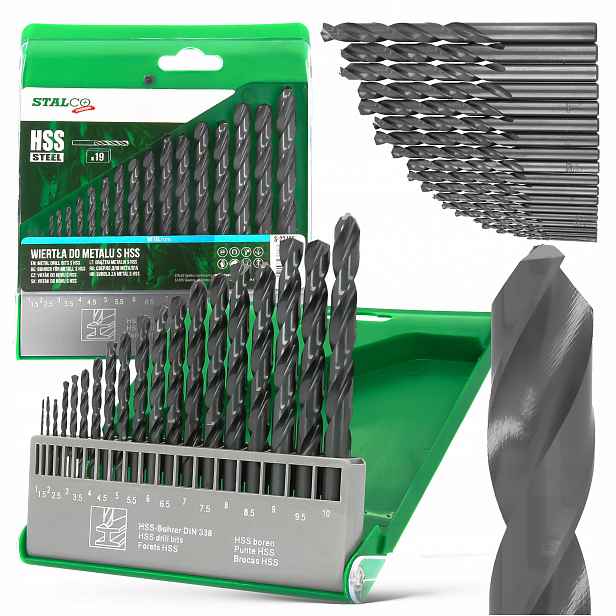 19 x Sada vrtáků do kovu 1-10 mm Vrtáky Hss Univerzální Plechy Alumi R6-P