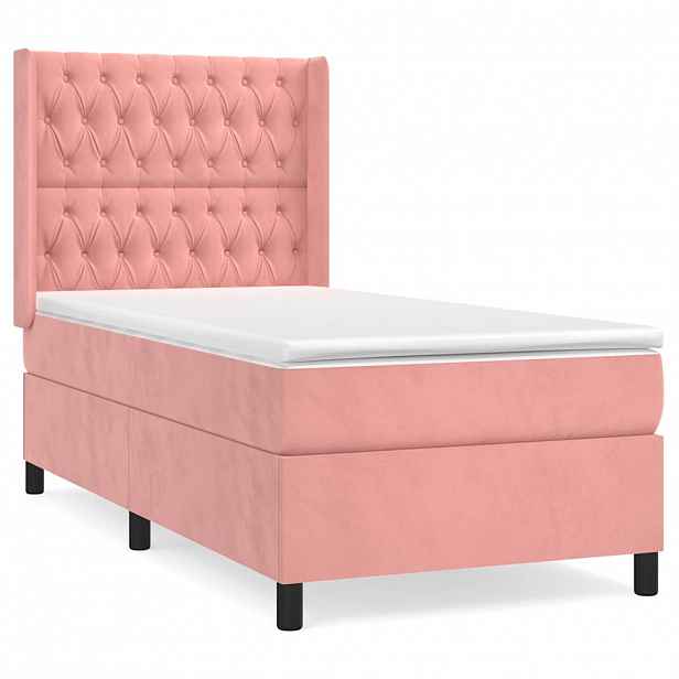 vidaXL Box spring postel s matrací růžová 90x190 cm samet