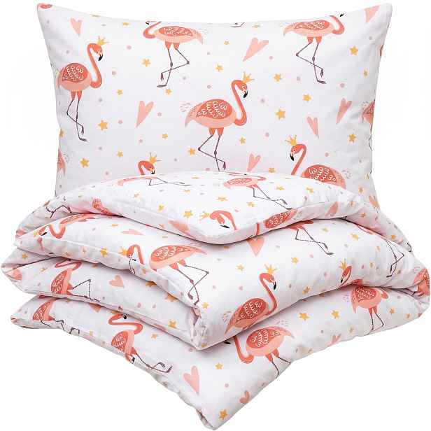 4Home Dětské bavlněné povlečení do postýlky Flamingo, 100 x 135 cm, 40 x 60 cm