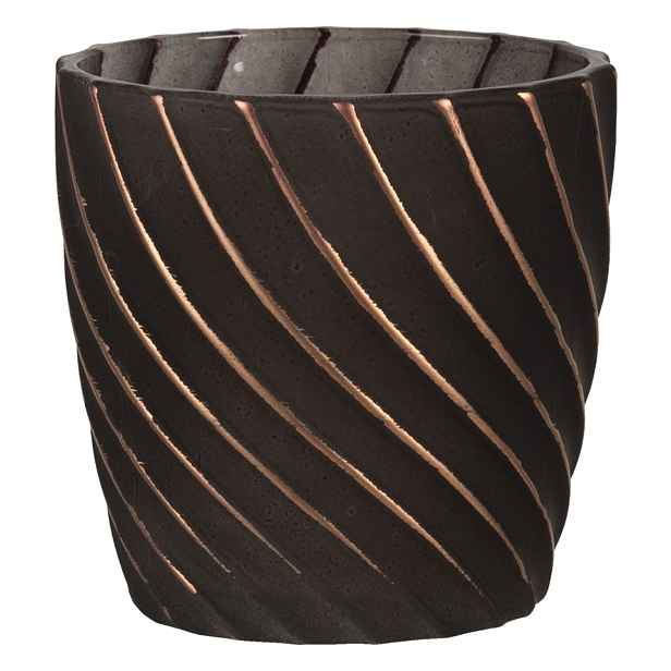 Černý skleněný svícen se zlatými pruhy S - Ø 7*7 cm Clayre & Eef