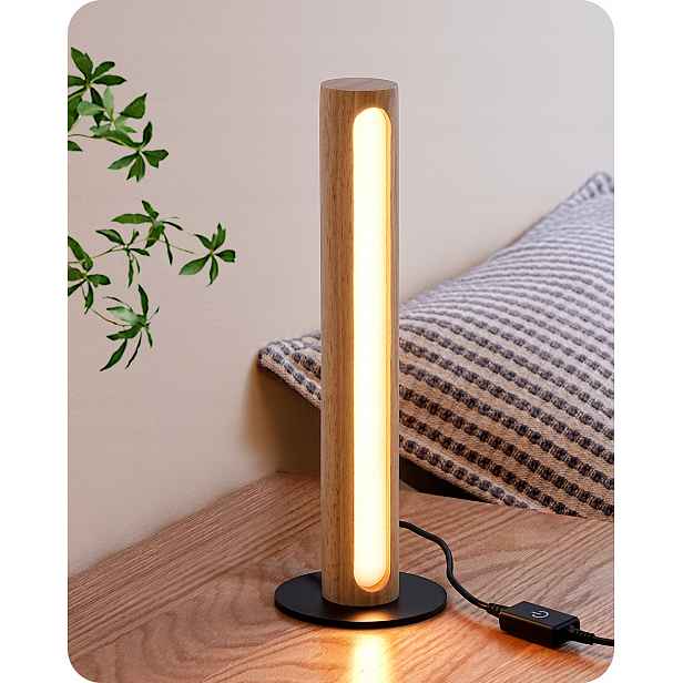 Dřevěná stolní lampa Edishine, funkce dotyku a paměti, plynulá