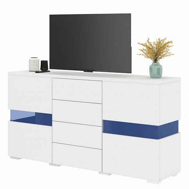 OKWISH BOČNÍ skříň 140/35/72 cm bílá z MDF s LED osvětlením a úložnými zásuvkami