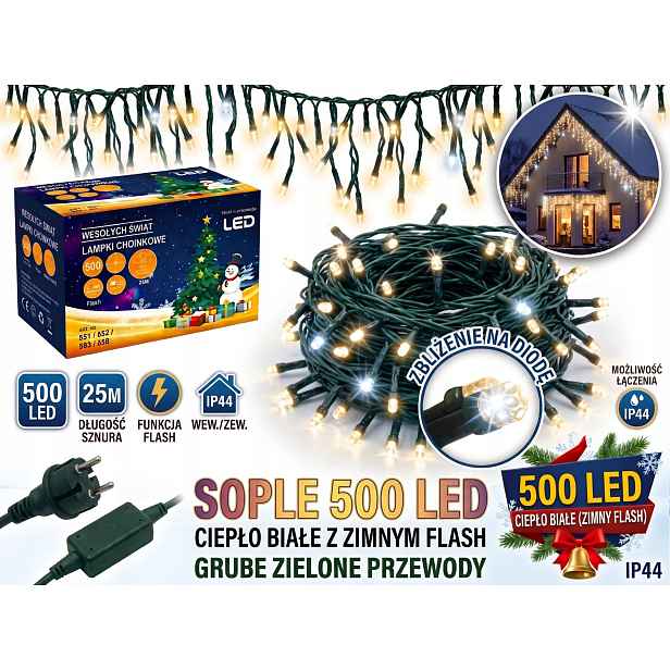 Rampouchy 500 Led Venkovní 25 m Teplo Bílé Studené Flash Silné Kabely