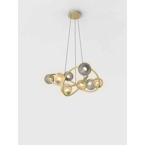 Závěsná lampa Metz 8 v elegantním zlatě s jantarovým stínítkem
