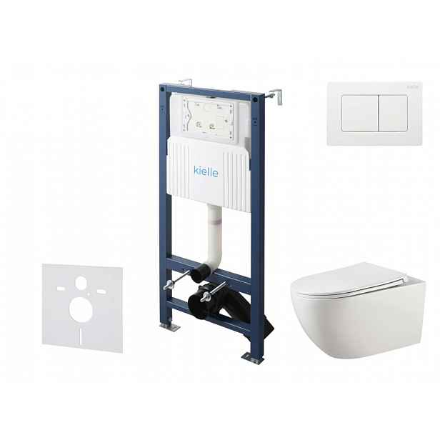 kielle Genesis New - Set předstěnové instalace, klozetu Gaia, Rimless, sedátka softclose a tlačítka Gemini New III, lesklá bílá 30528SS16
