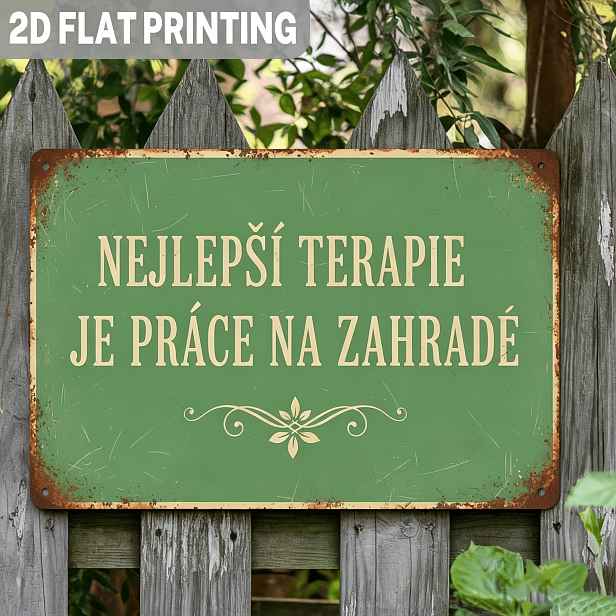 TEMU 2D plochá dekorace - 2D - 1 Češka Retro styl "Práce v zahradě je nejlepší relaxace" Kovová nástěnná dekorace | 8X12 palců Železná zahradní