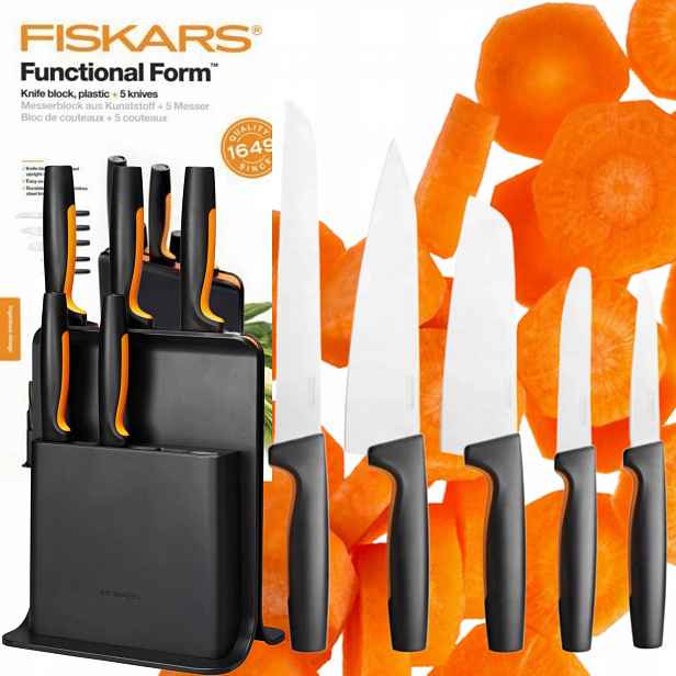 Sada 5 Nožů V Bloku Fiskars Sada Nože Do Kuchyně Ostré Černé Kuchyňské Nože