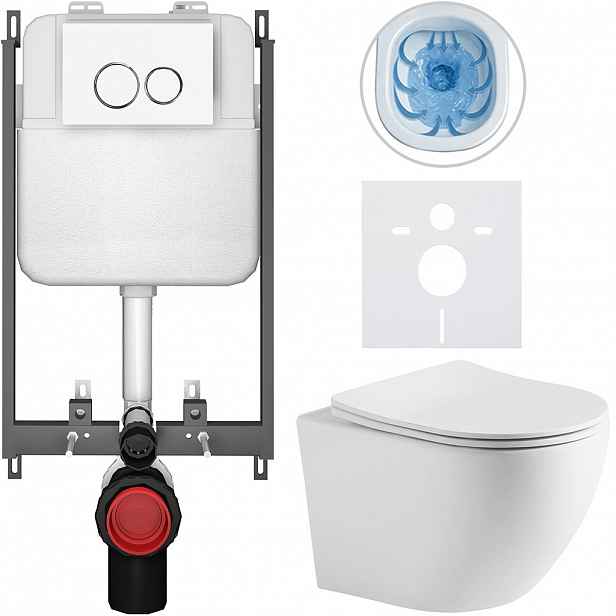 Kompletní WC set Basic/Cesso - bílá matná - WC tlačítko Dualo/Bílá - pro zazdění - 49x36 cm - 8050BD86241