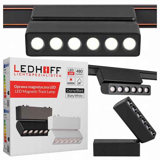 Led reflektorová lampa pro magnetickou lištu 6W Černá 4000K, nastavitelné svítidlo