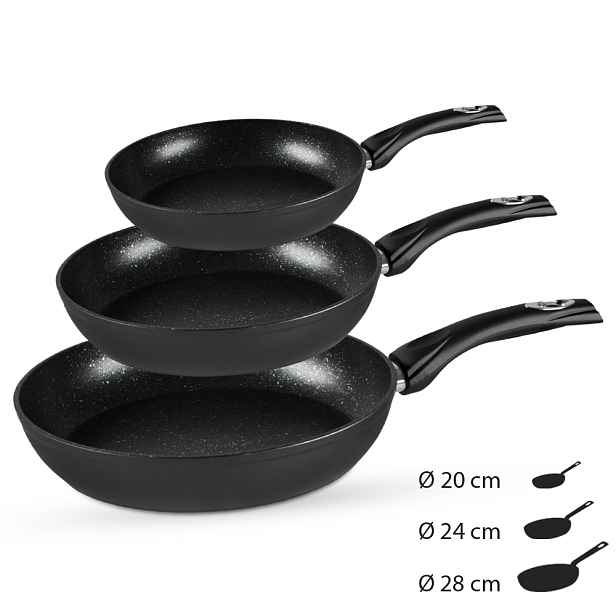 Royalty Line RL-FM3F3BK Mramorová pánev 20/24/28 cm, 3 ks, černá