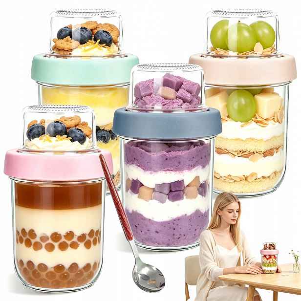 Sklenice Na Jogurt A Ovesnou Kaši Overnight Oats 600 ML Víčko