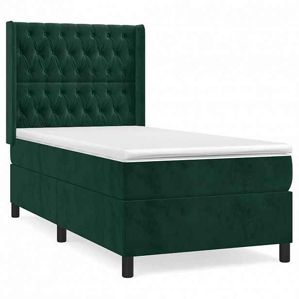 vidaXL Box spring postel s matrací tmavě zelená 90x200 cm samet