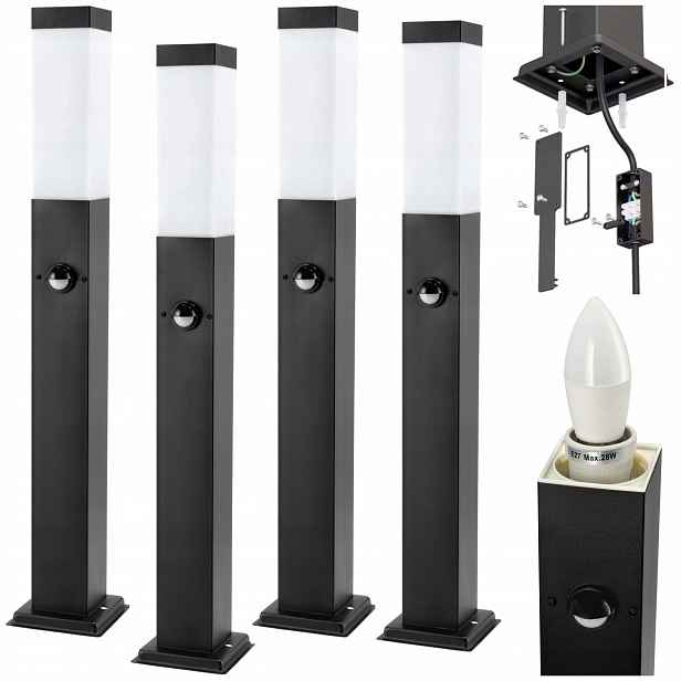 4x Zahradní lampa se senzorem Stojící Lampa Sloupek 60 cm Led E27 IP54