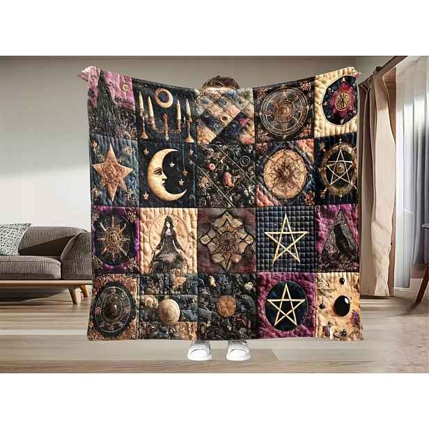 Deka Pentagram čarodějnice Wednesday Goth jako patchwork Gotika 150 x 200 cm