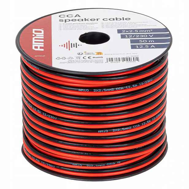 Dvoužilový reproduktorový kabel Cca 2x2.5 mm2 50 m 12.5 A AMIO-04460