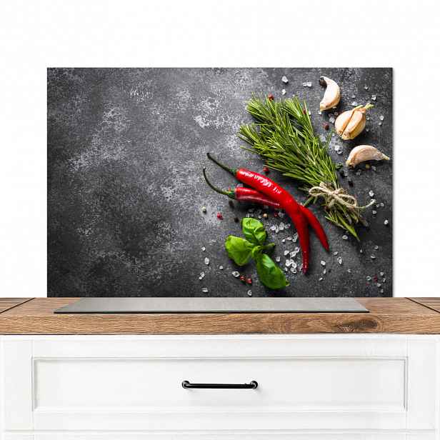 MuchoWow KUCHYŇSKÁ ZÁSTĚNA Pepř - Bylinky - Koření - Beton 80x55 cm