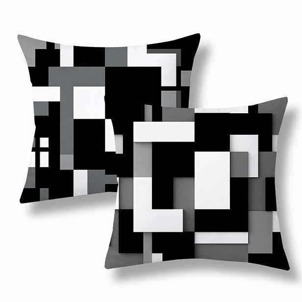 TEMU 2 ks Moderní povlaky na polštáře, dekorativní obaly na polštáře, geometrický s hranatými tvary, černobílé tóny. Univerzální pro obývací pokoj,