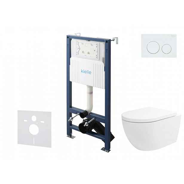 kielle Genesis New - Set předstěnové instalace, klozetu Oudee, Vortex Rimless+, sedátka softclose a tlačítka Gemini New I, lesklá bílá 30528SS19
