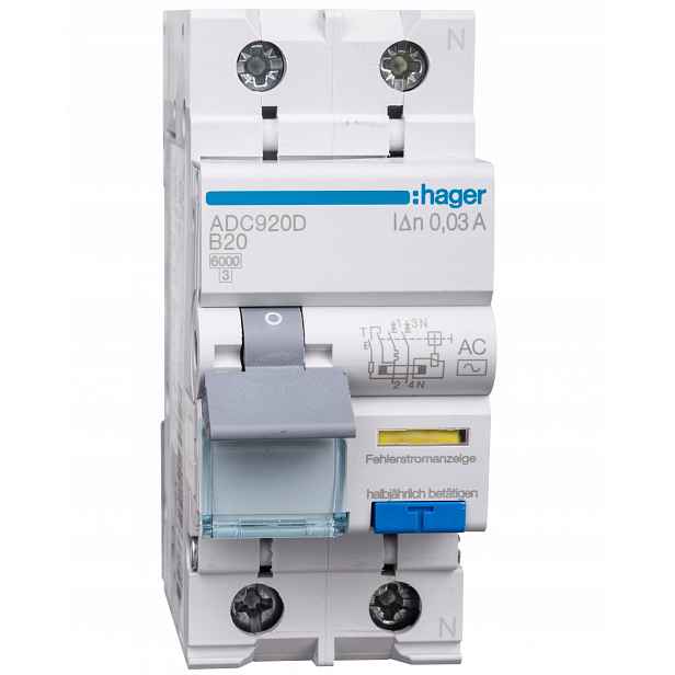 Proudový chránič 1P+N 6kA B 20A/30mA Typ Ac ADC920D