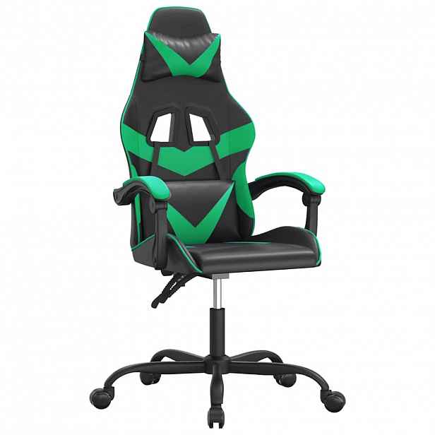 vidaXL Otočná herní židle černá a zelená umělá kůže