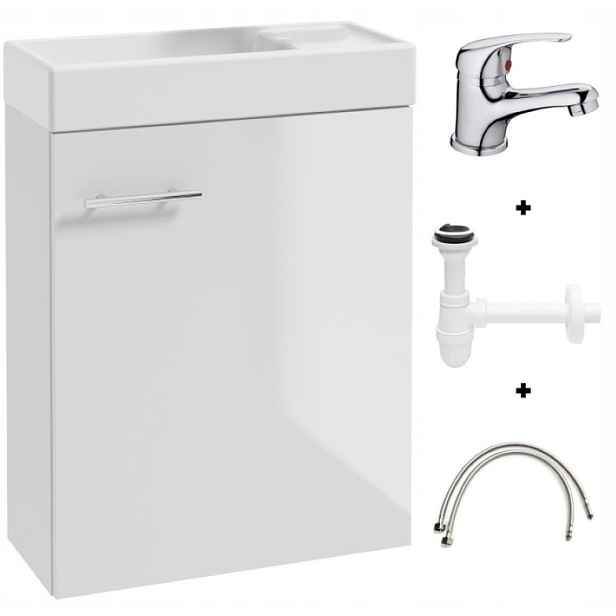 Koupelnová skříňka s umyvadlem 50x70 cm závěsná sada baterie sifon bílá