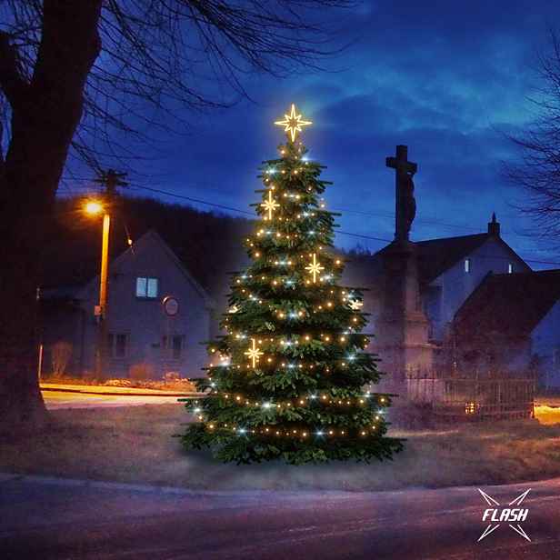 LED světelná sada na vánoční stromy vysoké 3-5 m, teplá bílá s Flash, dekory EFD15WS2